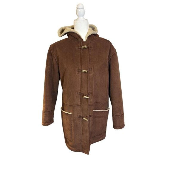 Lauren Ralph Lauren Womens Brown Hooded Toggle Coat With Faux Sherpa Lining - M - Picture 2 of 7